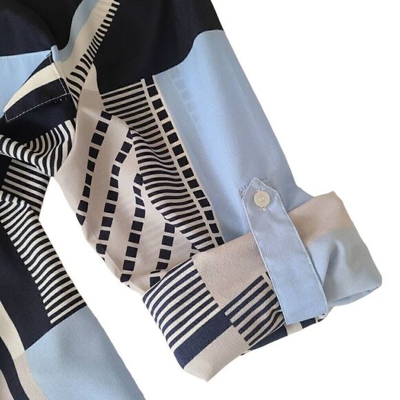 Calvin Klein Womens Button Front Blue Print Blouse Size Small - Picture 6 of 12